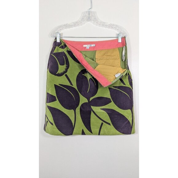 Boden Velvet Skirt Size 10L Green Blue Tropical Floral Mod Boho Pockets - Picture 5 of 8